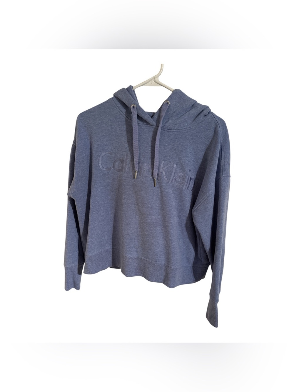 Calvin Klein Heather Slate Blue Embossed Logo Hoodie Cropped